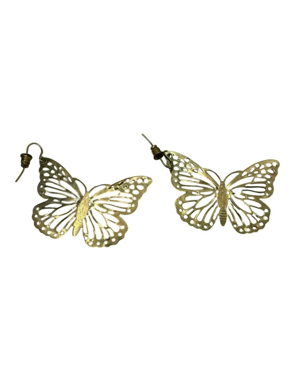 Butterfly Earrings Gold Tone 1.5" x 2" Dangle Drop Boho Cottage Core